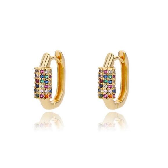 Jewelry - Gold Plated Stainless Steel Huggies Rainbow CZ Earrings NWT